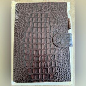 Moterm A5 Croc Leather Folio Planner Cover in rich Sienna Brown